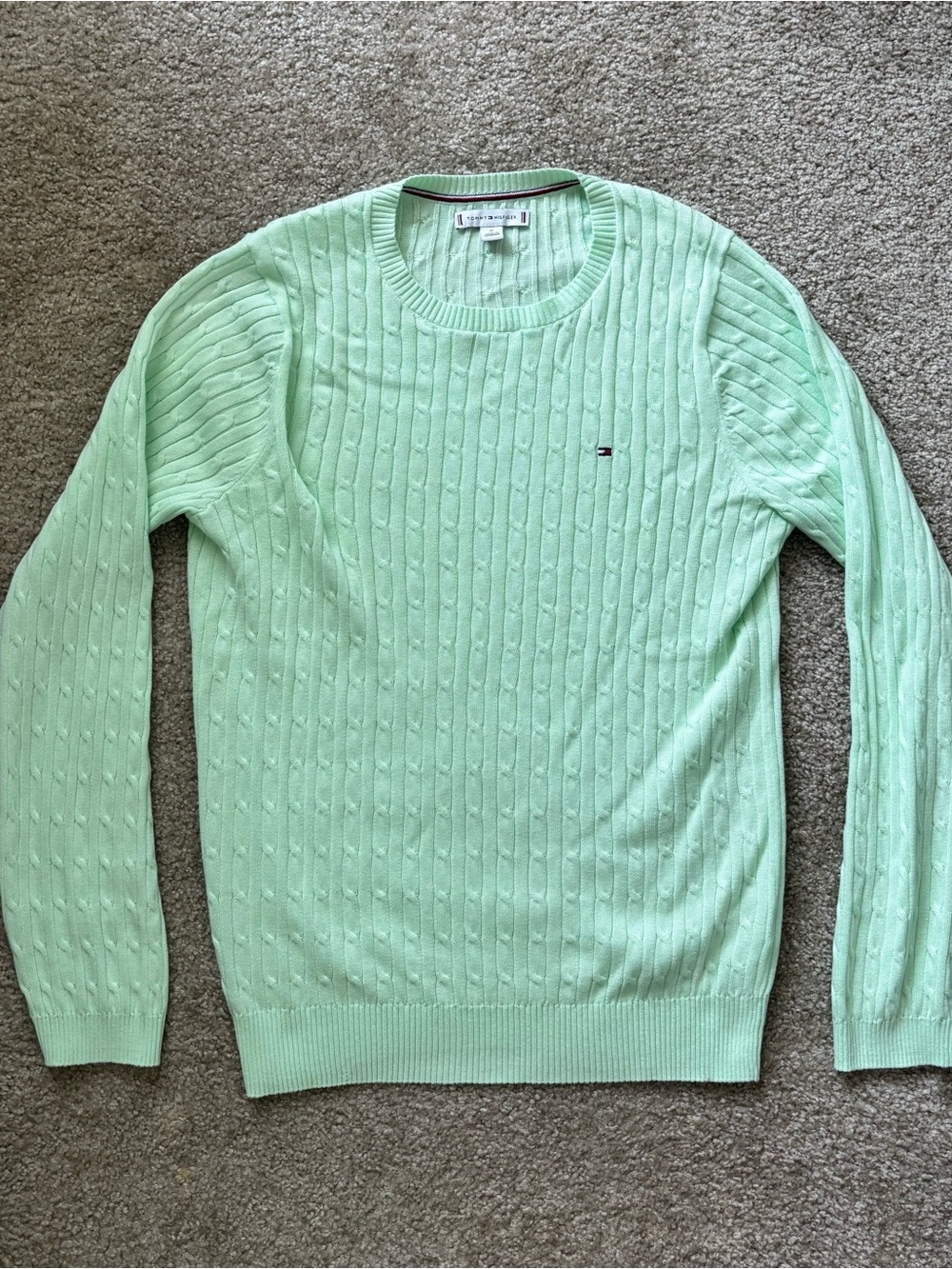 tommy hilfiger mint green cable knit sweater